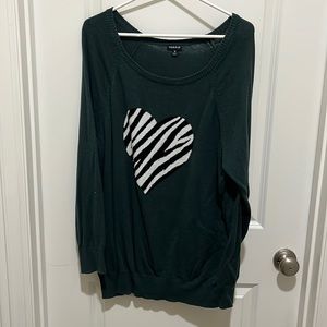 Torrid - GREEN ZEBRA HEART PULLOVER SWEATER